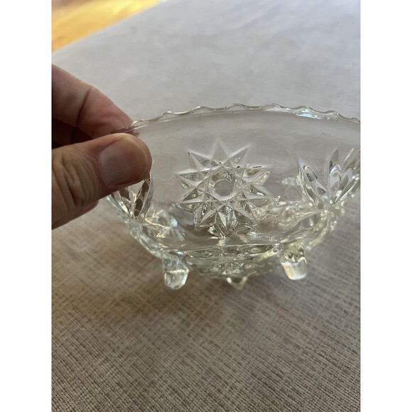 Vintage Clear Pressed Glass Footed Bowl Starburst Sawtooth Rim Candy Nut Dish - Picture 2 of 8